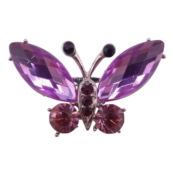 Purple & Pink Crystal Mix Silvertone Butterfly Broach Pin NWOT - Picture 1 of 2